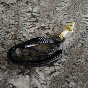 NEW WOMENS LARGE SONOMA BLACK LEATHER BRAIDED BELT